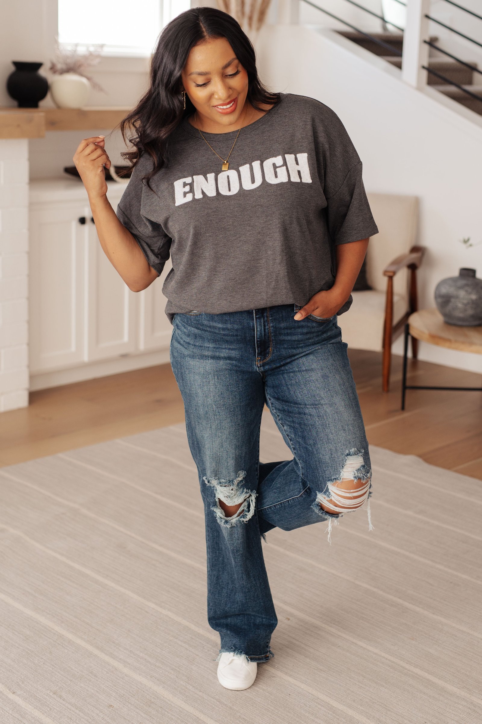 AlwaysEnoughGraphicTeeinCharcoal23 Always Enough Graphic Tee in Charcoal - Fashion Are Us, LLC