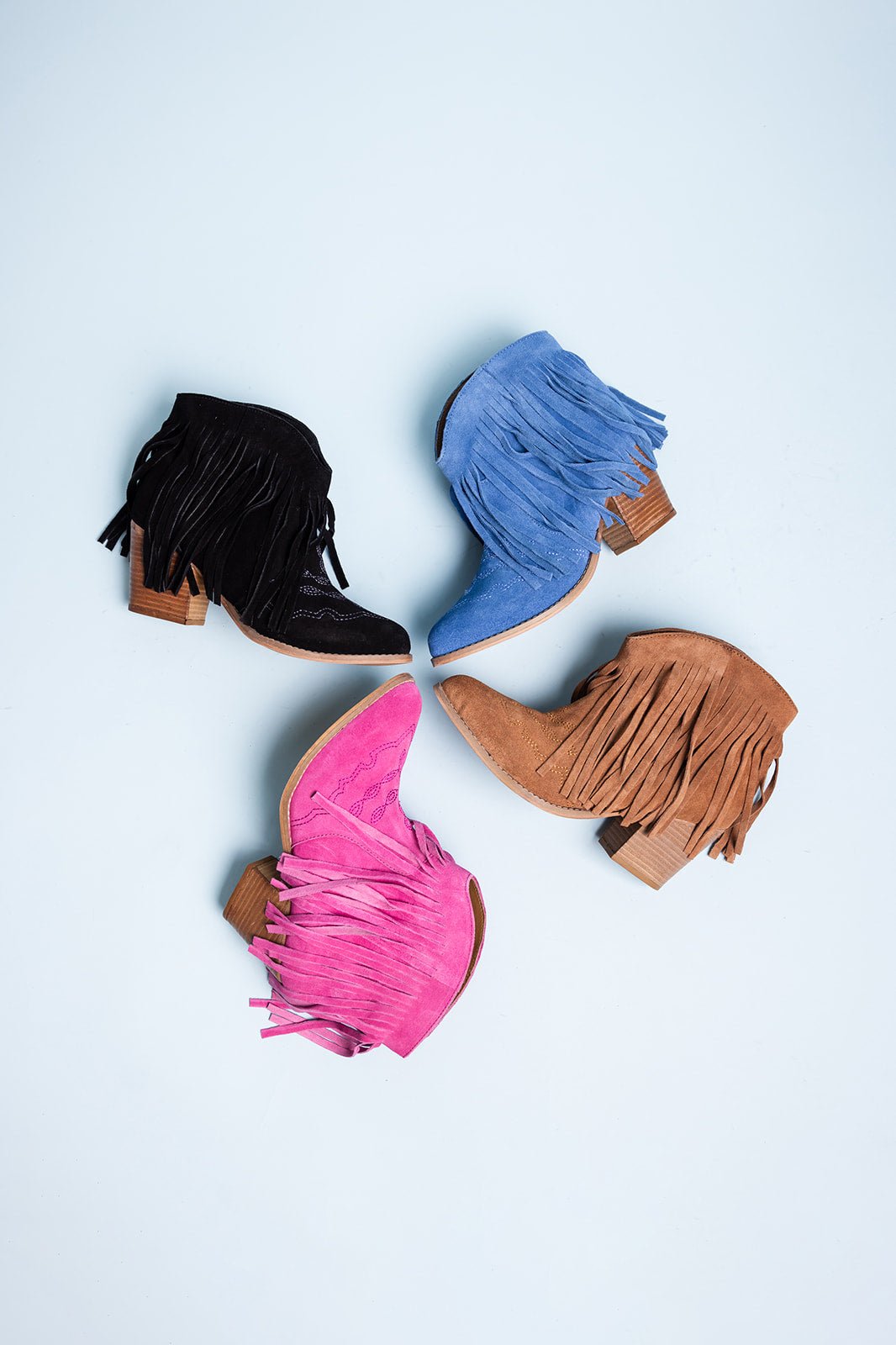 Amos02.032_590899e7-3469-4dec-9640-97e60d75e1c6 Amos Fringe Ankle Bootie in Magenta Suede Ave Shops