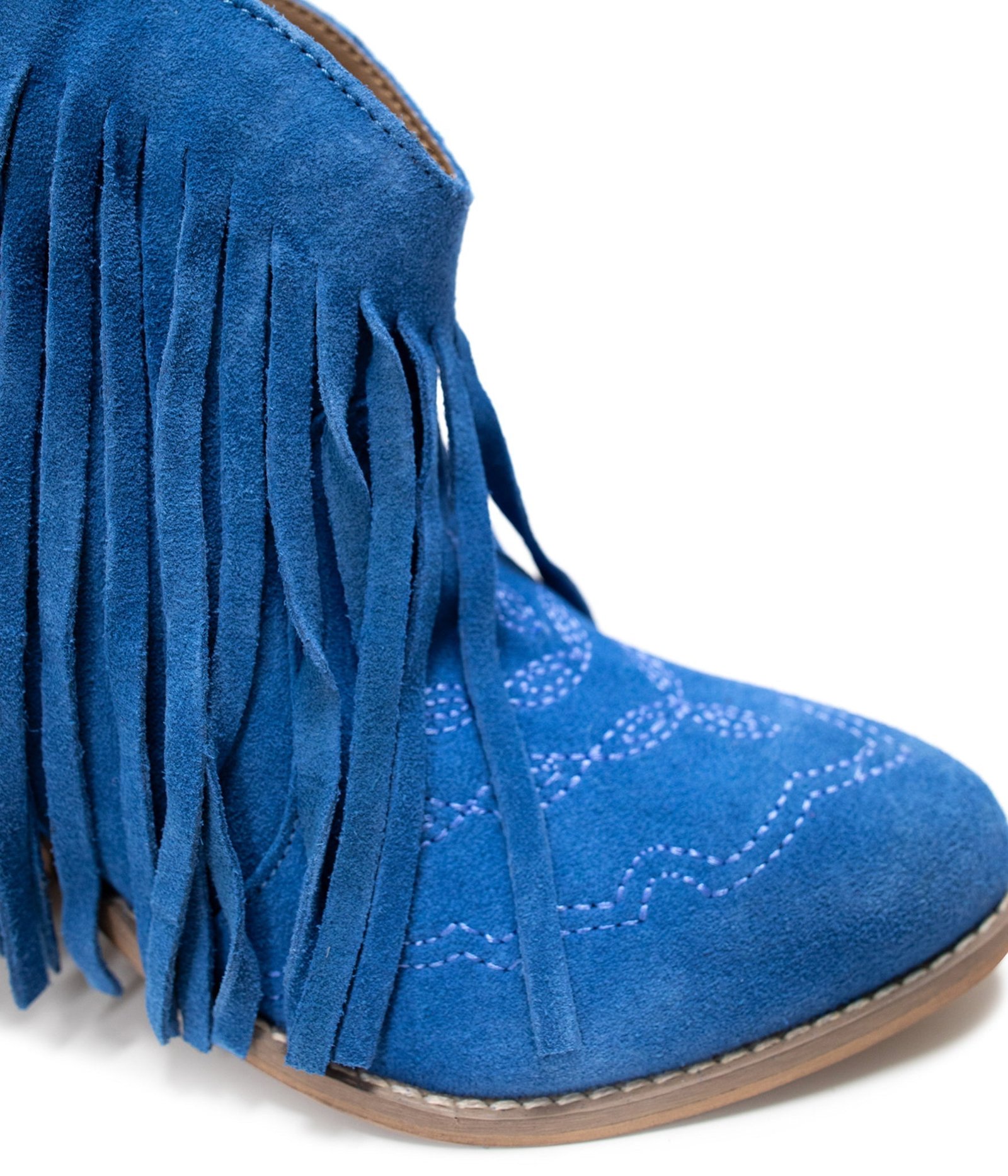 AmosBlue-2 Amos Fringe Ankle Bootie in Blue Suede Ave Shops