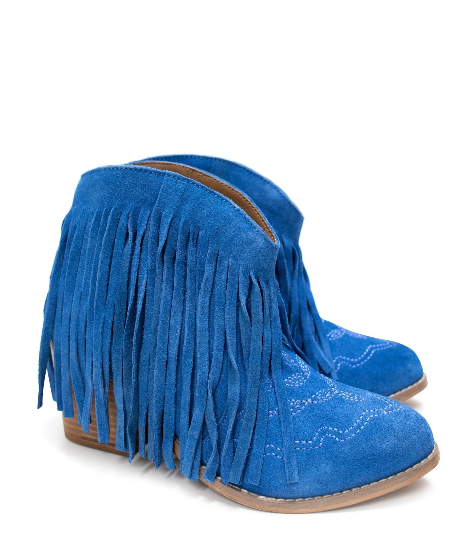 AmosBlue-3 Amos Fringe Ankle Bootie in Blue Suede Ave Shops
