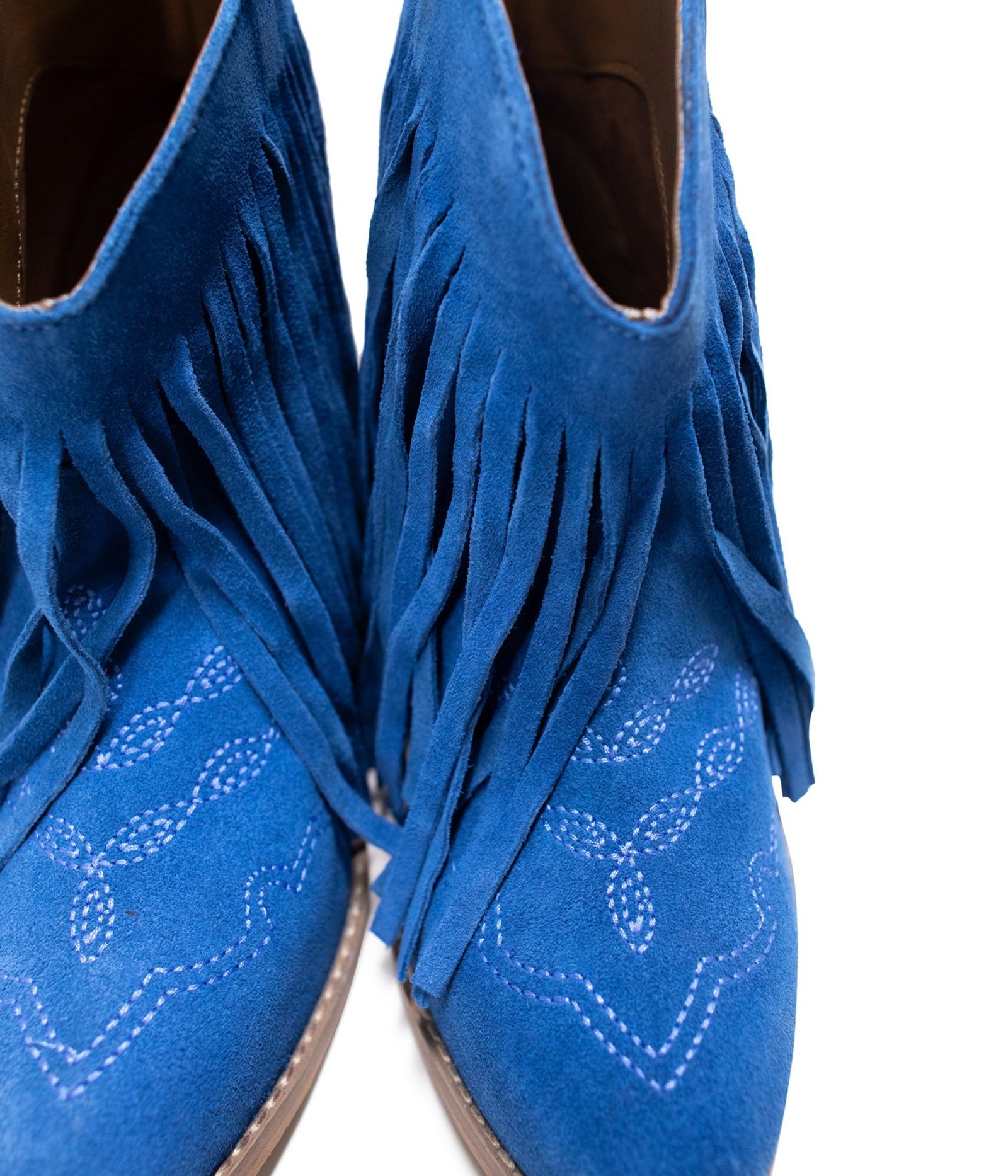 AmosBlue-6 Amos Fringe Ankle Bootie in Blue Suede Ave Shops