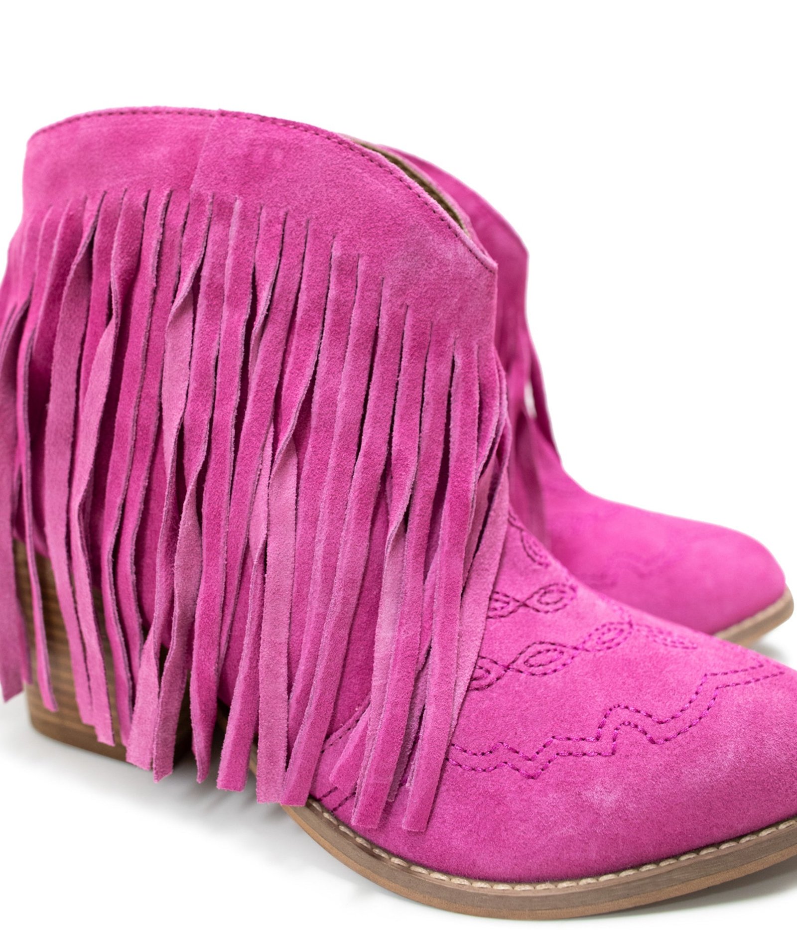 AmosMagenta-10 Amos Fringe Ankle Bootie in Magenta Suede Ave Shops