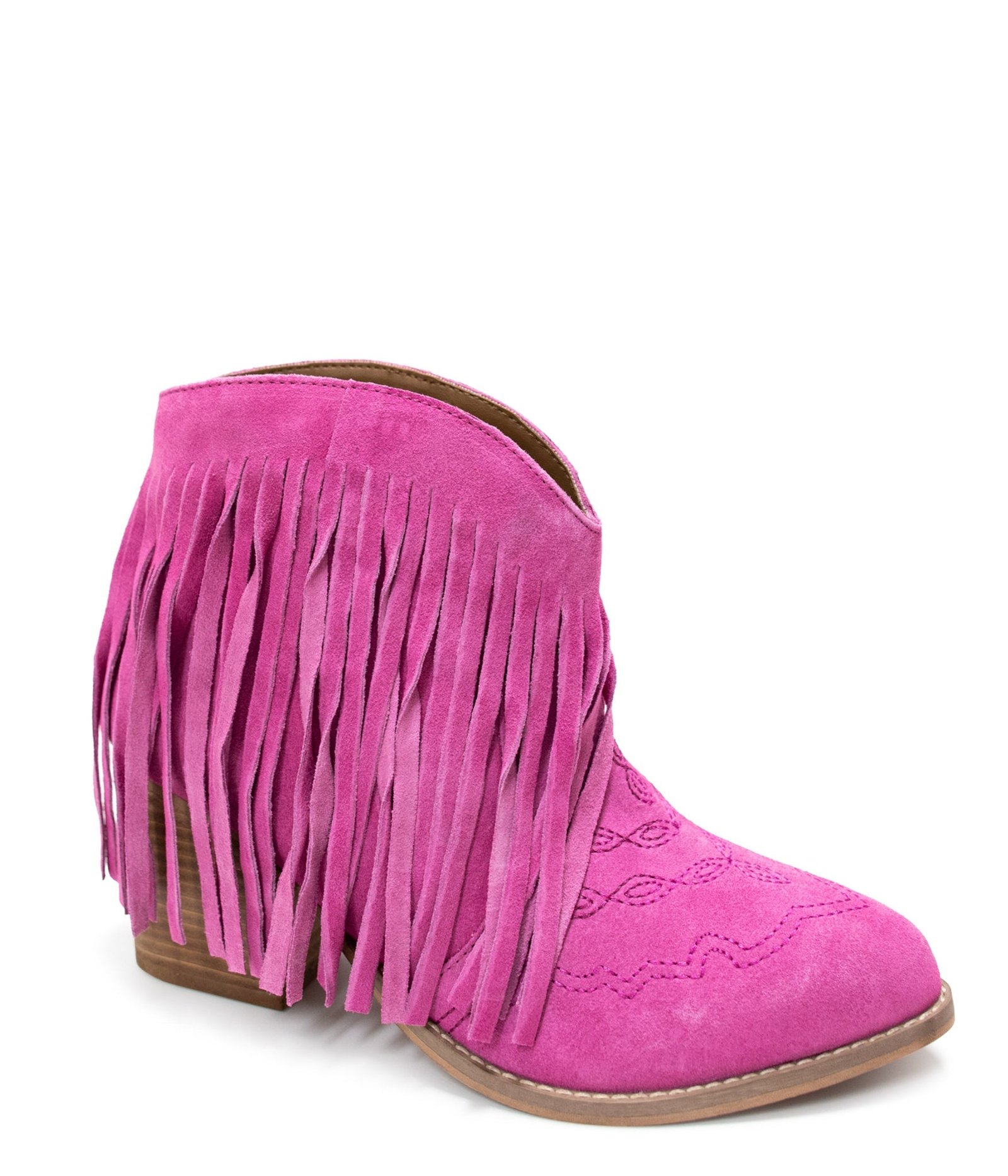 AmosMagenta-11 Amos Fringe Ankle Bootie in Magenta Suede Ave Shops