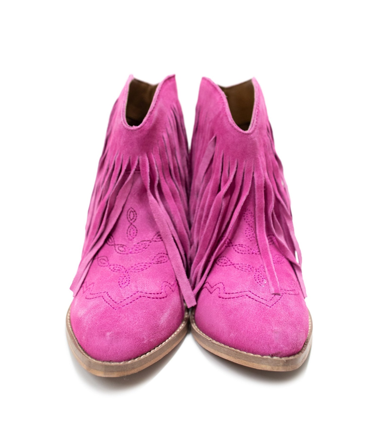 AmosMagenta-14 Amos Fringe Ankle Bootie in Magenta Suede Ave Shops