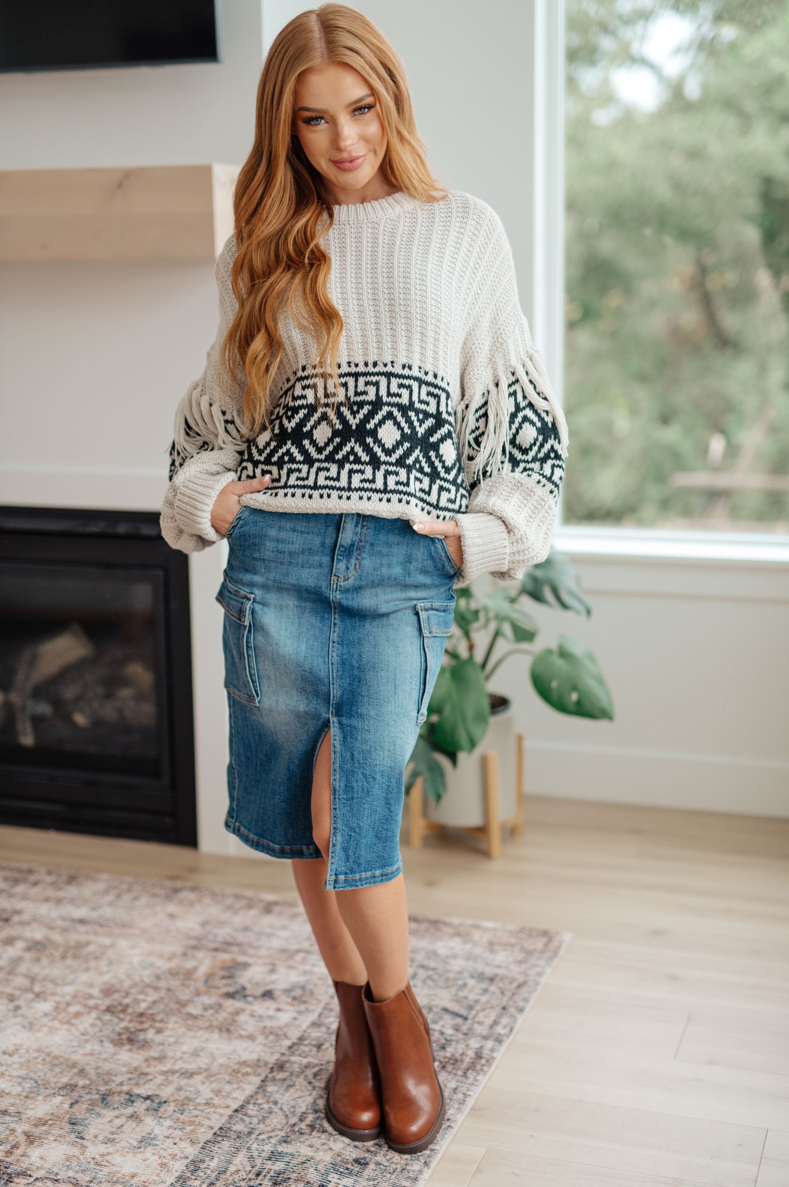 Don_tWaverFringeDetailSweater18-1 Always Be There Cargo Denim Skirt - Fashion Are Us