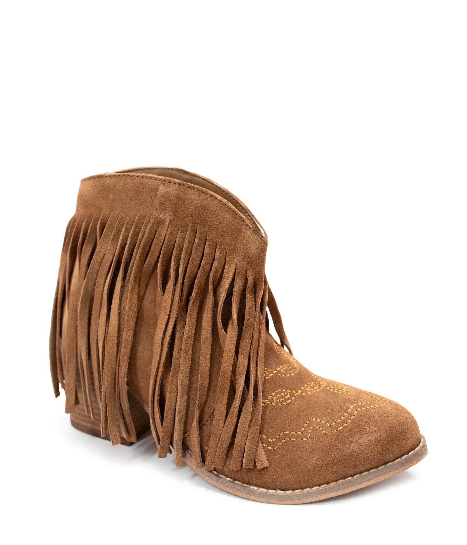 amostan-1 Amos Fringe Ankle Bootie in Tan Suede Ave Shops