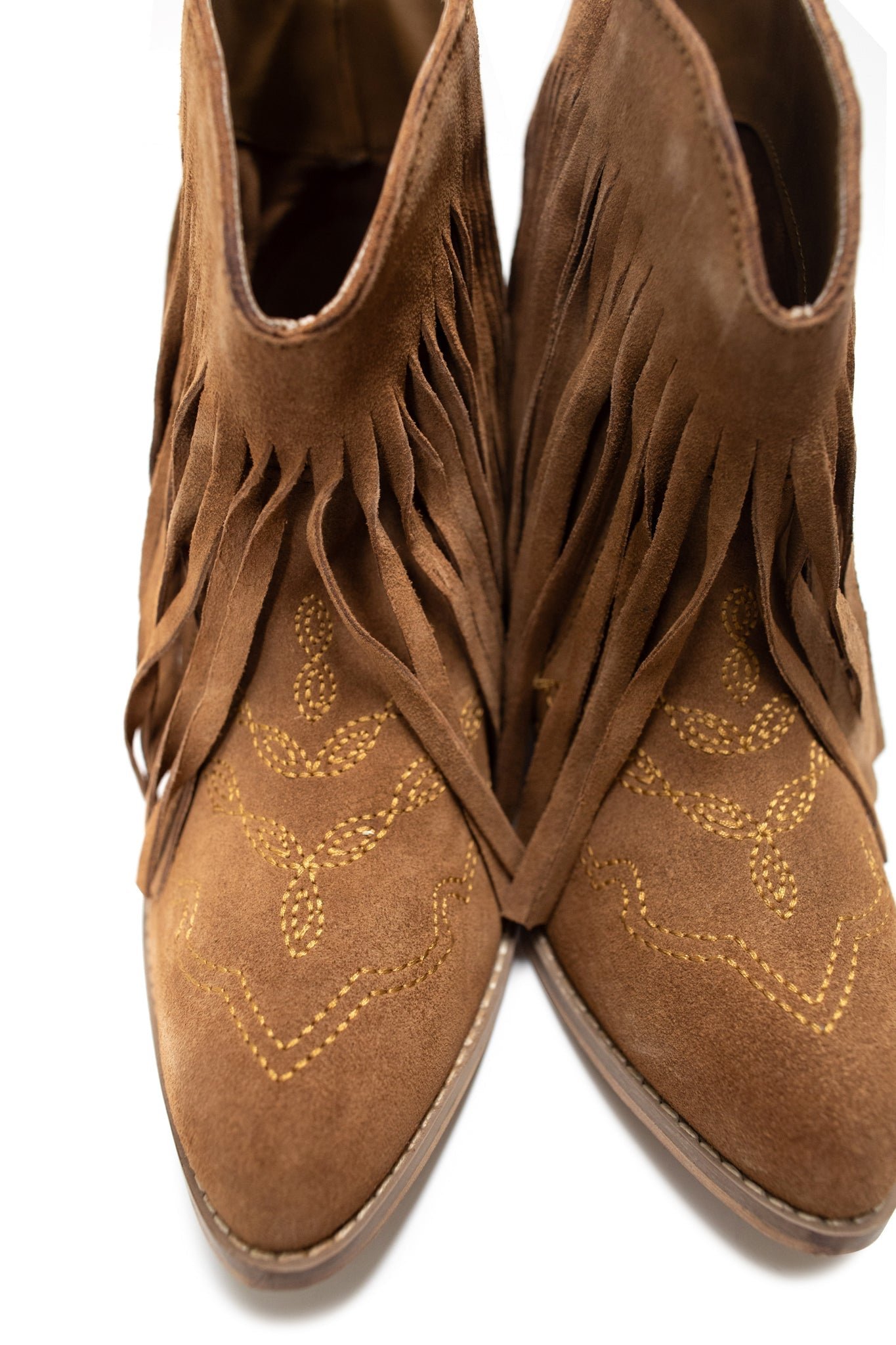 amostan-4 Amos Fringe Ankle Bootie in Tan Suede Ave Shops