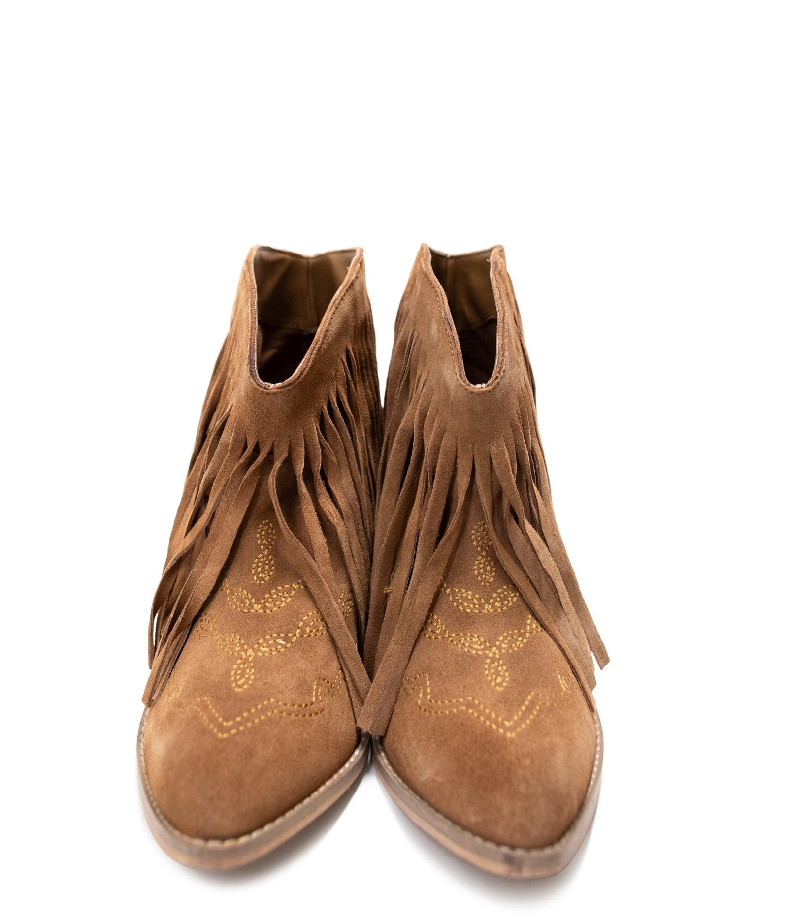 amostan-5 Amos Fringe Ankle Bootie in Tan Suede Ave Shops